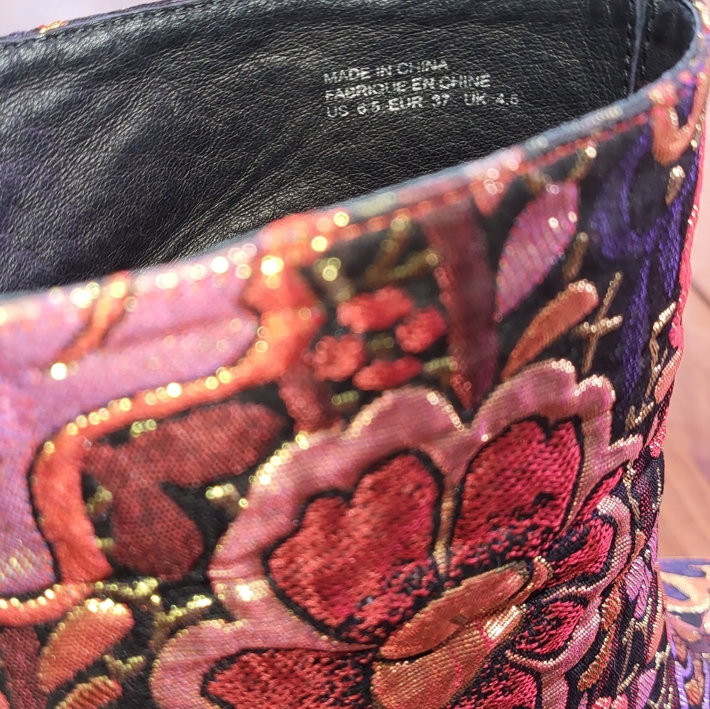 Floral Platform Metallic Brocade Ankle Boot 6.5 - Picture 11 of 11